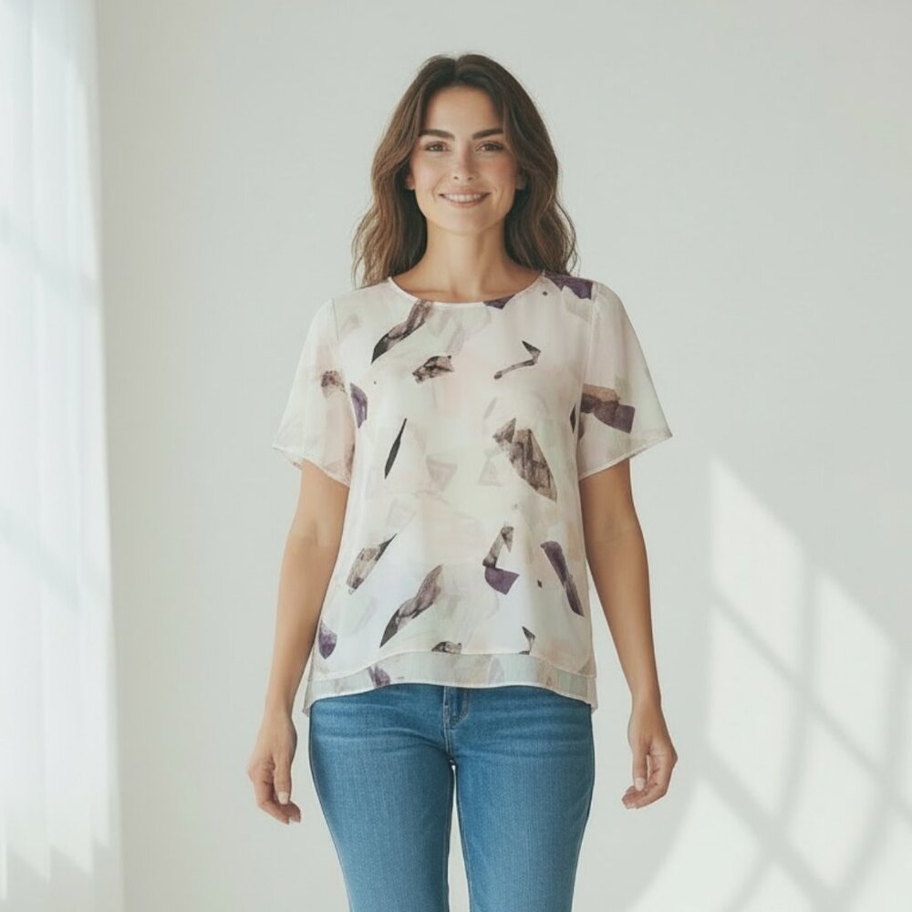 Aritzia Wilfred 100% Silk Top, Large, Geometric Design - Picture 1 of 6